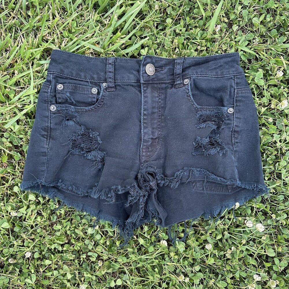 American‎ Eagle Shorts Womens Size 4 Black Denim Jean Distressed Cutoff Short